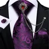 Bow Slips Luxury Purple Paisley Silk För Män Business Wedding Party Herr Neck Tie Manschettknappar Set Red Brosch Kedjan