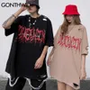 Tee Shirts Tops Hip Hop Streetwear Ripped Vernietigde Gaten Letter Print Korte Mouw T-shirts Casual Harajuku Losse Tshirts 210602