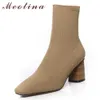 Meotina Kvinnor Ankel Stövlar Höstskor Stretch Chunky High Heels Sock Boots Fashion Square Toe Korta Stövlar Ladies Stor storlek 34-42 210608