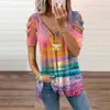 T-shirt da donna T-shirt da donna Stile occidentale Stampato Scollo a V Cerniera Senza spalline Camicia oversize a maniche corte Top estivo