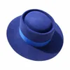 Couleur unie unisexe Vintage plat haut canotier chapeau casquette 100% laine à bord plat Fedora chapeaux avec ruban pour femmes hommes en gros