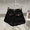Deat Spring Aankomsten Solid Color High Taille Twee Big Pockets Mode Temperament Women Straight Shorts MZ812 210709