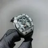 Heren Dragon Tiger Flywheel Mechanical Full Drill Watch Natural Tape Butterfly Gesp 42mm