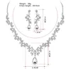 Brautkleid-Kopfbedeckungen, hochwertige Hochzeitskrone, Halskette und Ohrringe, dreiteiliges Set, weiße Kristalle mit eingelegten Strasssteinen, Party 282r