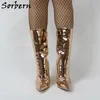 Sorbern Rose Gold Botki do Botki Damskie Obcasy Custom Wide Gkled and Colors Bling Boots Metallic Rozmiar 11 Buty damskie