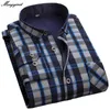 Men's Long Sleeve Plaid Warm Thick Fleece Lining Shirt Fashion Soft Business Casual Flannel Dress Camisa Social Masculina 210721