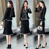 Kvinnors formella Tweed Skirt Suit for Women and Jacket Set 2 Piece Office Lady Clothes Winter Black White Blazer With S 220302