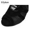 New Fashion Sandals show Black Net Fabric Cross strap Sexy high heel Sandals Woman shoes Pumps Lace-up Peep Toe 210301