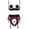 Red Embroidery Lace Bra Panty Lingerie Sexy Underwear Woman Open Crotch Panties Thin Cup Flower Set Lenceria Encaje