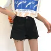 Dames shorts dames kymakutu 2022 zomer zwarte burrs hoge taille vrouwen demin short jeans casual vrouwelijk alle mach kurze hosen frauen