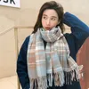 Kvinnor Ny Tjock Plaid Scarf Imitation Cashmere Color Grid Rarry Fransed Shawl Höst och Vinter