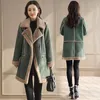レディースレザーフェイクドレス女性スエードソリッドスリムマイダムロングハイエンドジャケット2021冬のファッションレディースウール厚コート韓国