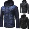 Jaquetas masculinas jeans jeans jacket outono inverno moda tricô casaco com capuz masculino jeans casual slim streetwear homens de retalhos de retalhos