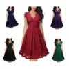 Sommar kvinnor fest klänning vintage v nacke ärmlös klänning spets elegant damer klänningar med hög kvalitet spets (storlek s på modell) 220423