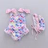 Children One-Pieces Swimwear Girl Mermaid Swimsuit Cap 2 pcs Bikini Bathe Baby Triangle Kid Bow Swimwear Suit