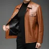 メンズレザージャケットコート肥厚毛皮のアウターウェアスリム冬ジャケットブラウンブラックプラスサイズxxxxlアウターメンズ衣類トップス