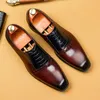 Comfortable Men Oxford Genuine Leather Shoes Square Toe Lace Up Formal Dress Italian Party Wedding High Quality Brogue Shoe A35