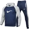2021 Tracksuit Men 2 Pieces Set Sweatshirt + Sweatpants Sportswear Slim Fit Cotton Hoodies Casual Mens Clothing Gym