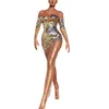 Women's Clothing Casual Dresses Gold Sequined For Women Strapless Illusion Off The Shoulder Bodycon Dress Female Sexy Night Club Party Sheath