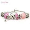 Charm armband 6st ankomst bröstcancer medvetenhet rosa band smycken europeisk murano glas pärla hjärta lås nyckel armband