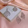 Earrings & Necklace Exquisite Water Drop Love Heart Shape Cubic Zirconia Fishtail Ring Three-piece Jewelry Set For Women Banquet
