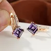 Hoop & Huggie Charm Multicolor Square Stone Earrings Rose Gold Color Engagement Female Luxury Rainbow Crystal For Women