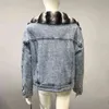 Dames Winter Echt Bontjassen Natural Trendy Denim Jacket met Rex Konijnenbont Turn-Down Collar Luxe Konijnenbont Overjassen 211110