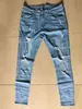 Модная уличная одежда мужская джинсы винтажного синего серого цвета худых разрушенные разорванные джинсы сломанные панк брюки Homme хип-хоп джинсы мужчин 211104