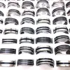 Wholesale 100pcs/Lot Men's Women's Band Ring Black Stripe Stainless Steel Rings Fashion Jewelry Party Favor Gifts Mix Sizes