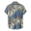 قمصان رجالية عارضة النمط العرقي الأزهار المطبوعة قميص قصير الأكمام واحدة الصدر بدوره أسفل طوق camisa masculina