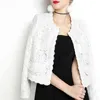 PEONFLY Elegant Women Blazer Long Sleeve Hollow Out Female Jacket Lace Patchwork Office Ladies Outwear Black White Plus Size 211112