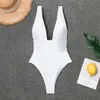 Deep V Blancs Monokini Pluning Thong Suit Combinaison Pour femmes Une pièce Maillot de bain Body Body White Women Weaver Wear Sex Sunwear 210315