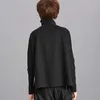 EAM LOOST FIT Black Ribbon Split Sweatshirt Ny hög krage långärmad kvinnor Big Size Fashion Spring Autumn LJ200808