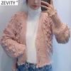 Zevity Nouvelles femmes Mode V Cou Boule Appliques Cardigan Tricot Pull Dame À Manches Longues Boutons Occasionnels Pulls Chic Tops S387 210218