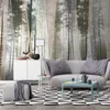 Wallpapers Nordic Handgeschilderd Bos Landschap Geometrische Lijnen Minimalistische Slaapkamer Woonkamer TV achtergrond Muurschildering