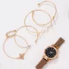 Luksusowa marka Rose Gold Starry Sky Dial Zegarki Kobiety Panie Kryształ Bransoletka Zegarek Quartz Wrist Watch 5 Sztuk Set Relogio Feminino