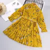 Filles Robe Européenne Et Américaine Automne Floral Plissée Dessiner Princesse Enfants Bébé Enfants Vêtements 3-7 Y 210625