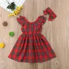 Natal bonito bebê menina bebê meninas vestido festa 1-6y luva longa babados xadrez joelho-comprimento uma linha vestido vermelho outono roupas q0716