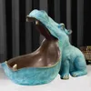 Hars Hippo Standbeeld Hippopotamus Sculptuur Figurine Sleutel Snoep Container Directies Opslag Houder Thuis Tafel Artware Desk Decor 210804