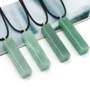 Square Natural Green Aventurine Quartz Crystal Stone Bar Pendant Necklace Carved Polished Semi Precious Gemstones Healing Necklaces Good Luck Jewelry for Women