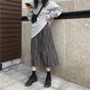 Femmes automne drapé côtelé plissé longue jupe tricotée élégant hiver mélange de laine Aline longue jupe en tricot taille élastique 210306