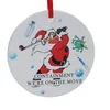 Ornamenti natalizi in quarantena in ceramica Ciondolo rotondo in acrilico per albero di Natale Babbo Natale che indossa una maschera Decorazioni natalizie con corda