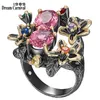 DreamCarnival 1989 Stunning CZ Ring for Women Engagement Party Vintage Flower Eye Catching Fuchsia Zircon Jewelry WA11688FU 210610