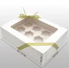 Presentförpackning 20st Cupcake Box med Window White Brown Kraft Paper Boxes Dessert Mousse 12 Cup Cake Holders grossister Anpassade