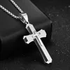 Pendant Necklaces Cross Men & Pendants Stainless Steel Jewelry Religion Party Gift 55CM Chain Silver Color Black Necklace Mens Jew297P