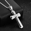 Pendant Necklaces Cross Men & Pendants Stainless Steel Jewelry Religion Party Gift 55CM Chain Silver Color Black Necklace Mens Jew297P