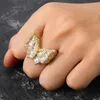 Klusterringar Gucy Hip Hop Butterfly Ring Micro Pave Cubic Zircon All Iced Out Gold Silver Color Plated Fashion Jewelry for Men Gift