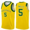 Homme Australie Coupe du monde de basket-ball 2019 5 Maillots Patty Mills 12 Aron Baynes 8 Matthew Dellavedova 6 Andrew Bogut Chemise cousue Jaune Vert