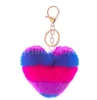 Heart Pompoms Keychain Rainbow Plush Balls Key Chains Decorative Pendant for Women Bag Accessories Keychains Car Fashion Keyring de022