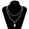 NK-1138 New Arrival Baroque Pearl Chain Pendant Necklace Women Vintage Multilayer Gold Cross Chain Necklace Set